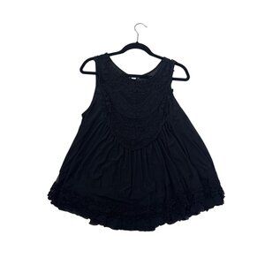 Ultra Pink Womens Black Sleeveless Tiered Lace Tank Top  Size L 95% Nylon 5% Ela